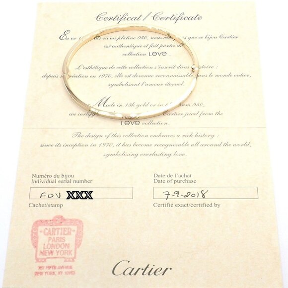 Cartier Love 18k Yellow Gold 10 Diamond Small Model Bangle Bracelet Sz 19 Cert. - Picture 6 of 11